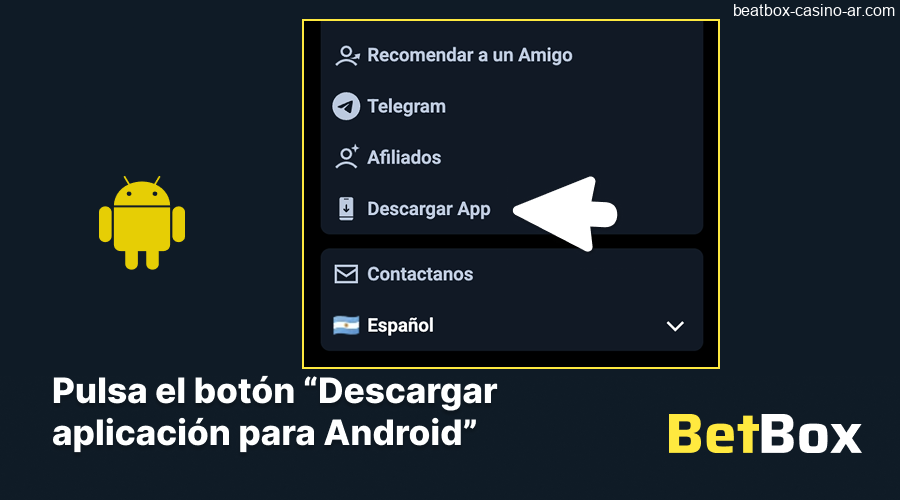 Botón de descarga para Android en BeatBox Casino