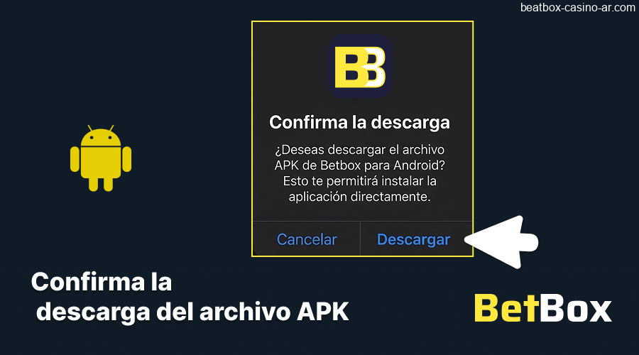 Confirmación de descarga del archivo APK BeatBox Casino