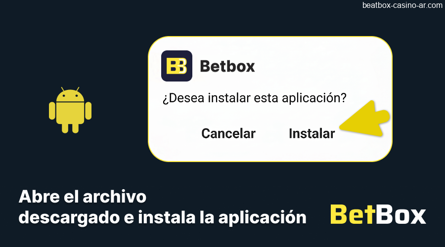 Instalación de la aplicación descargada de BeatBox Casino