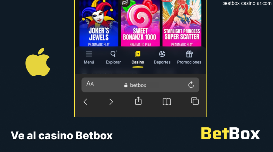 Acceso a BeatBox Casino desde el navegador Safari