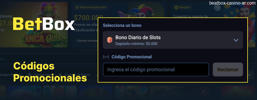 Canje de códigos promocionales en BeatBox Casino