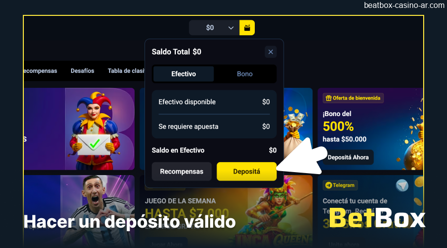 Depósito mínimo para promociones en BeatBox Casino