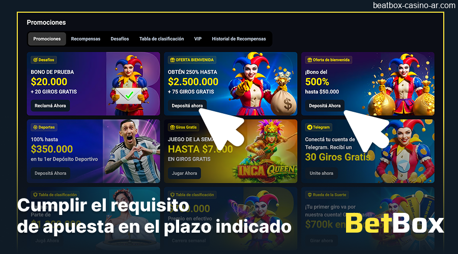 Cumplir requisitos de apuesta en BeatBox Casino