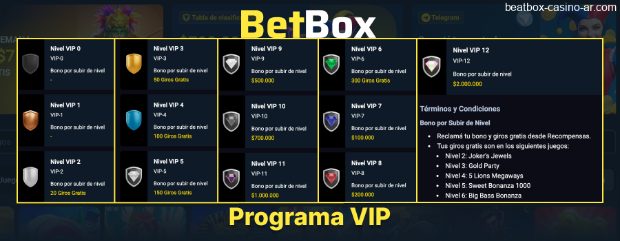 Programa VIP exclusivo de BeatBox Casino