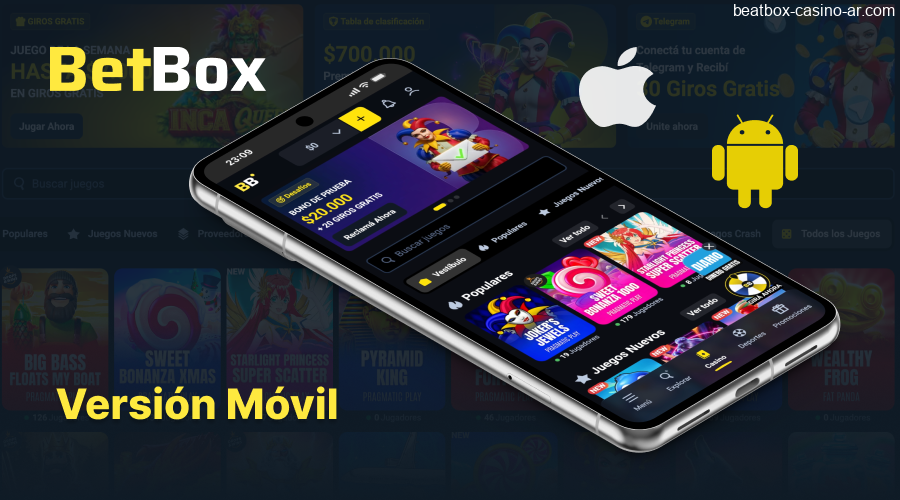 Interfaz de la versión móvil de BeatBox Casino