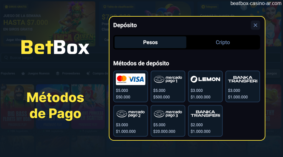 Métodos de pago disponibles en BeatBox Casino