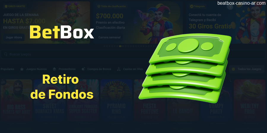 Proceso para retiro de fondos en BeatBox Casino